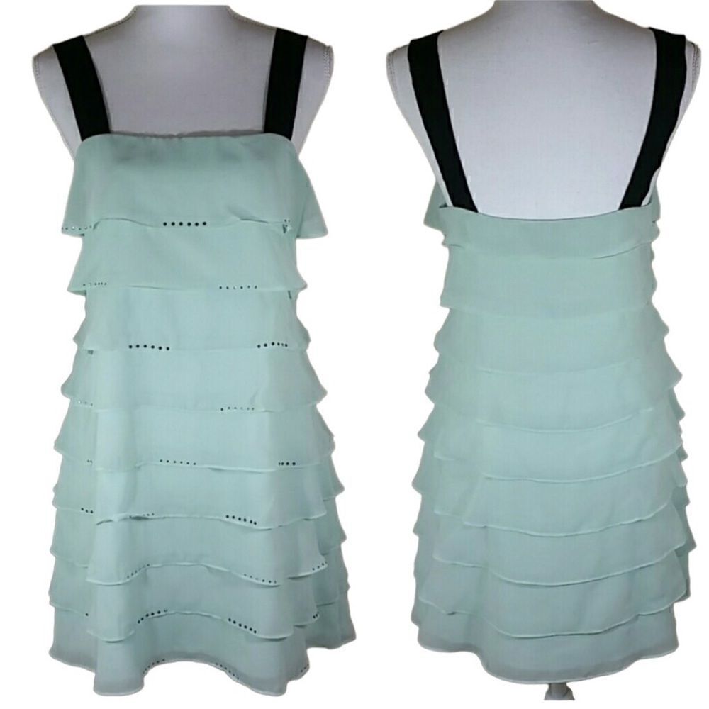 Victoria's Secret- Mint Green Chiffon Layered  Bedazzled Mini Dress, Size 12